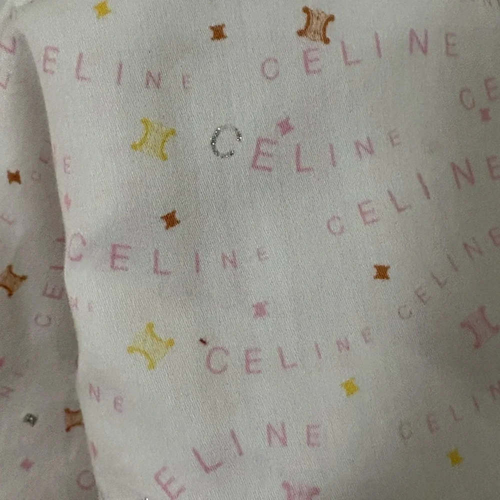 Celine Logo Scarf Pocket Square 18x18 Pink White Cotton Designer Luxury Gift